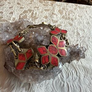 Red Turquoise Flower Bracelet – Artisan Made in Nepal